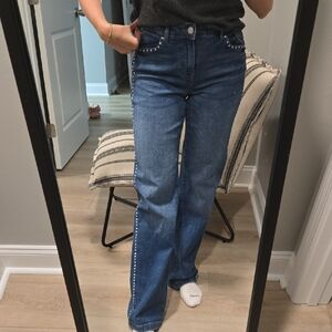 Noisy May Blue High-Rise Studded Jeans